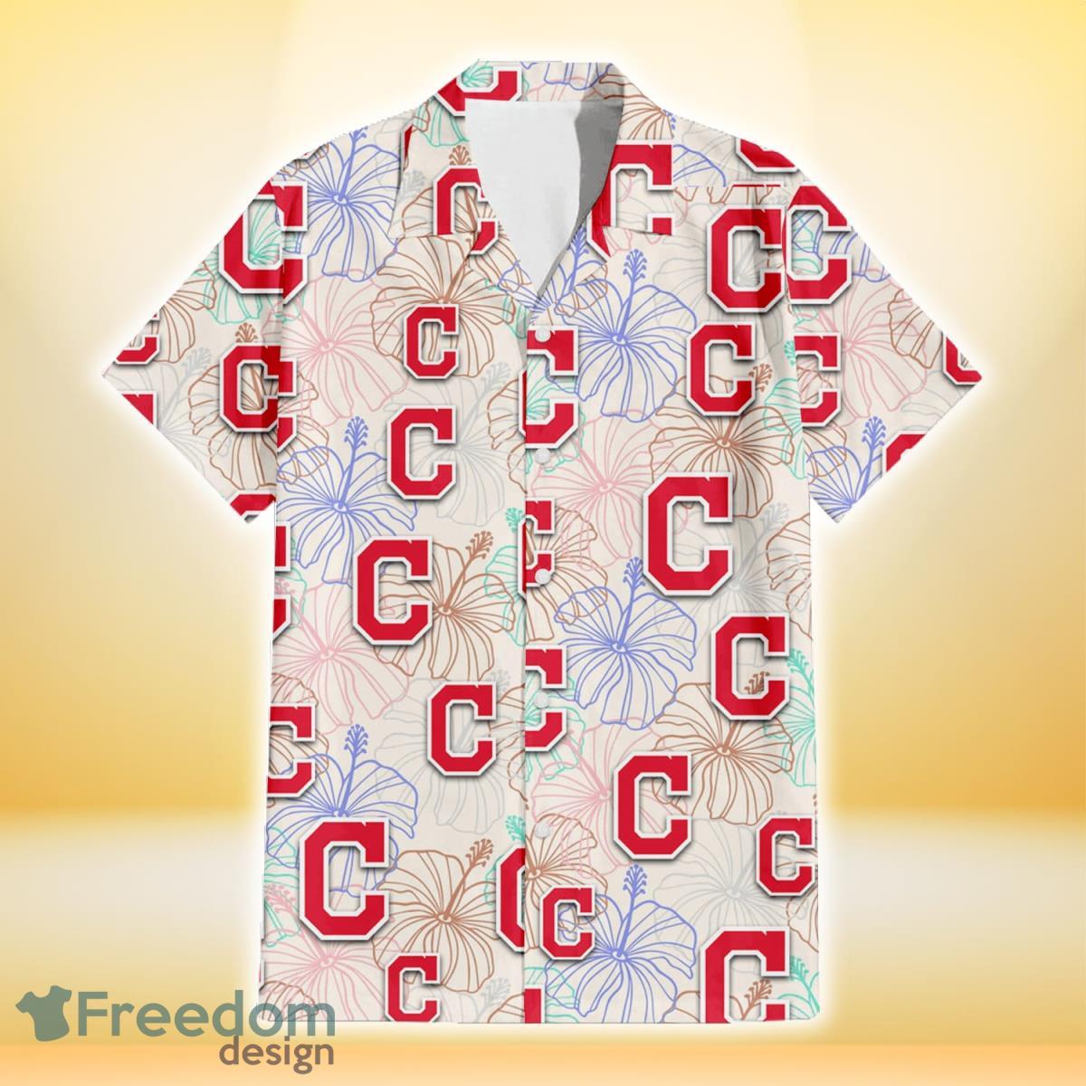 Cleveland Indians Hawaiian Shirt Hibiscus Seamless Pattern