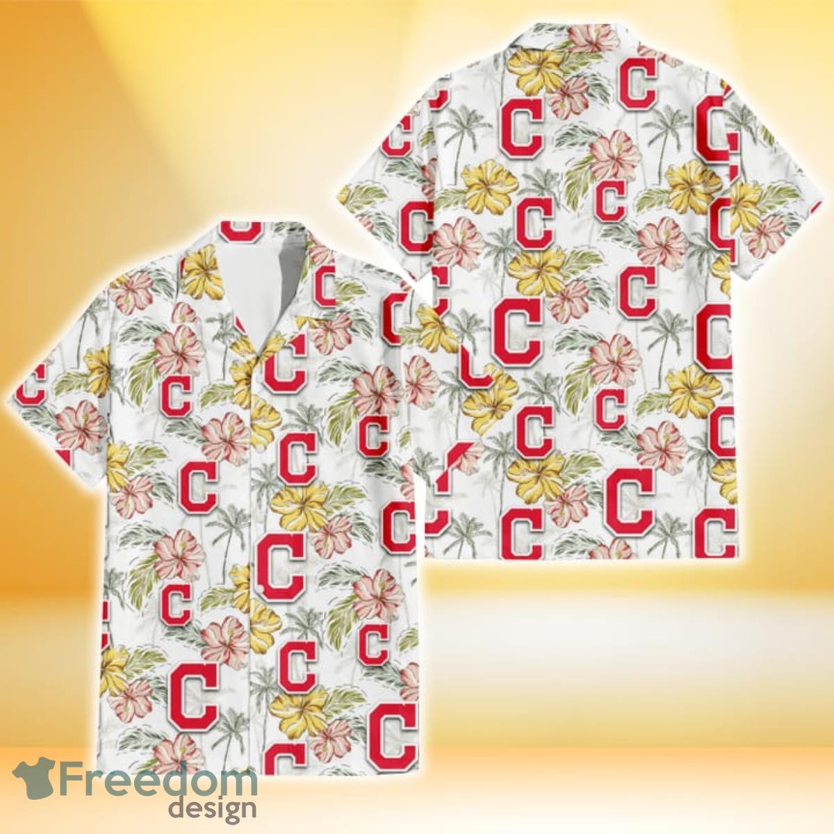 Cleveland Indians Tiny White Hibiscus Pattern Red Background 3D Hawaiian  Shirt Gift For Fans - Freedomdesign