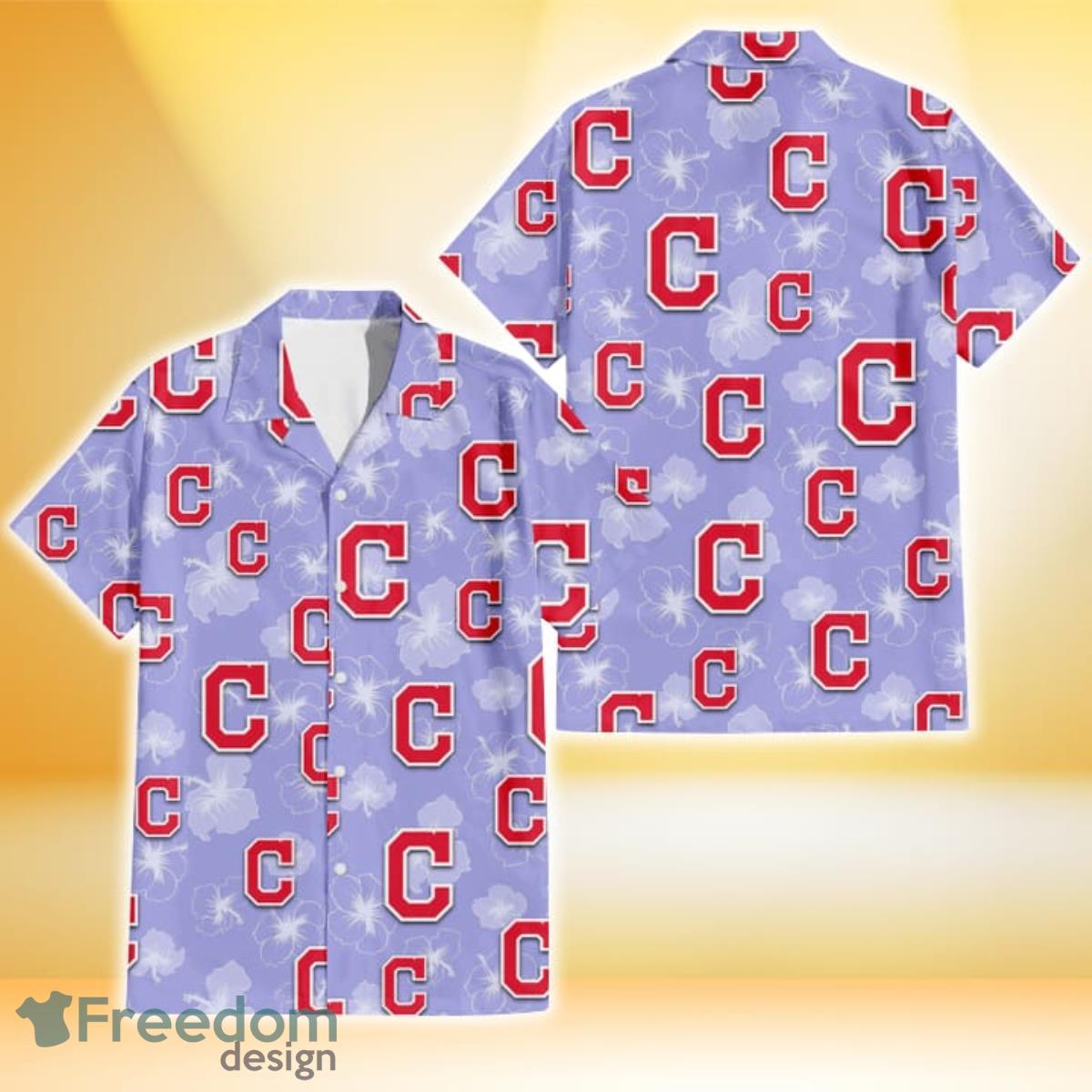 Cleveland Indians Sketch White Hibiscus Violet Background 3D Hawaiian Shirt  Gift For Fans - Freedomdesign