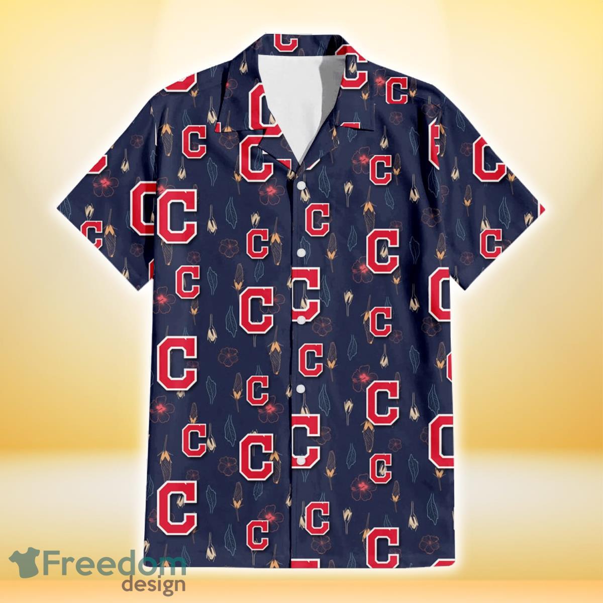 Cleveland Indians Small Hibiscus Buds Navy Background 3D Hawaiian Shirt Gift For Fans Product Photo 2