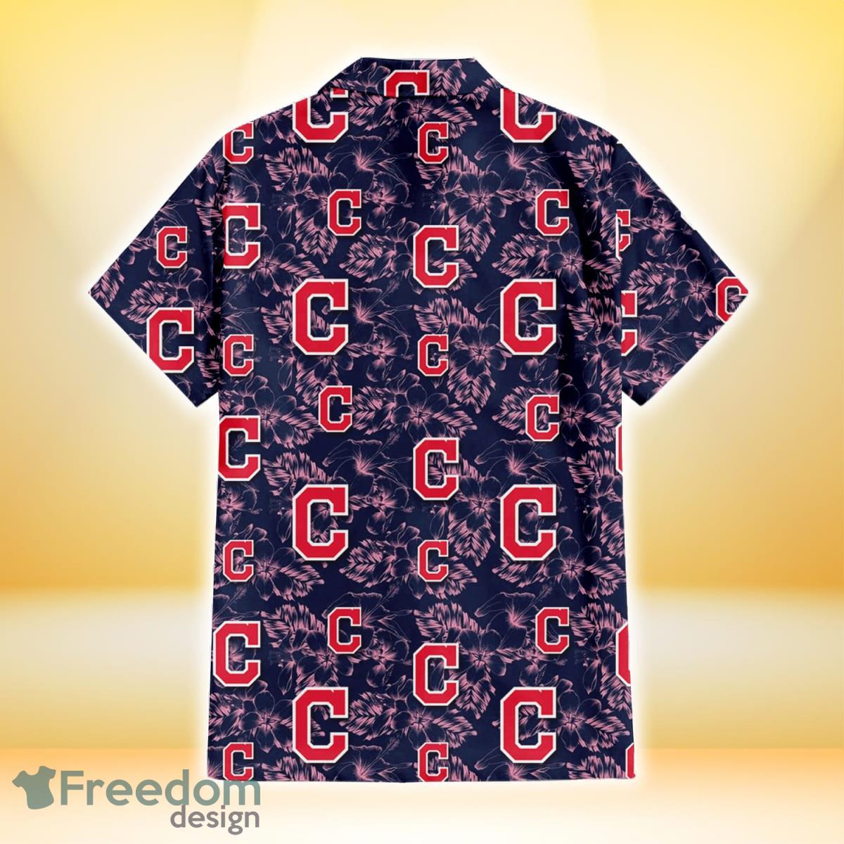 Cleveland Indians Sketch White Hibiscus Violet Background 3D Hawaiian Shirt  Gift For Fans - Freedomdesign