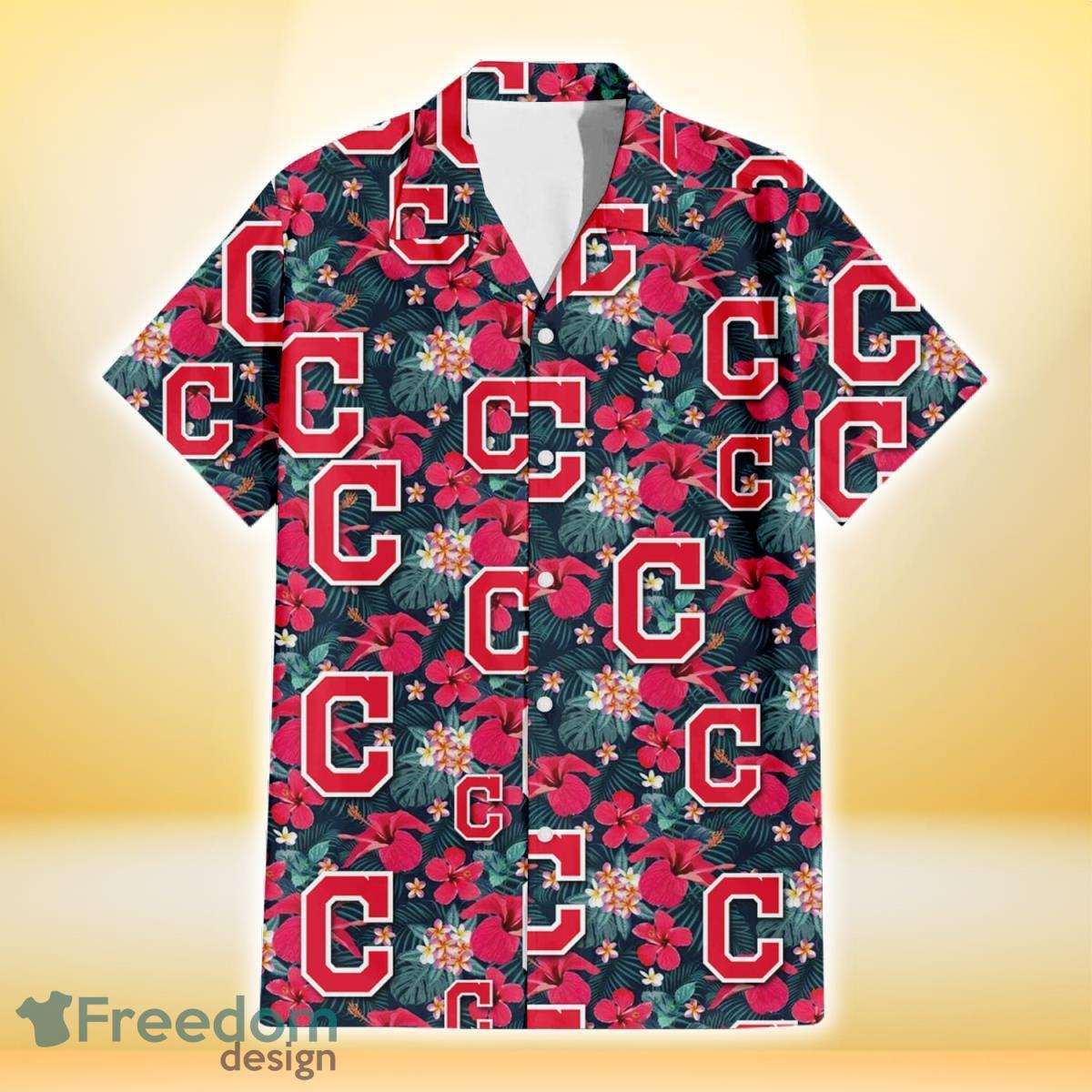 Cleveland Indians White Hibiscus Porcelain Flower Palm Leaf Black 3D  Hawaiian Shirt Gift For Fans - Freedomdesign