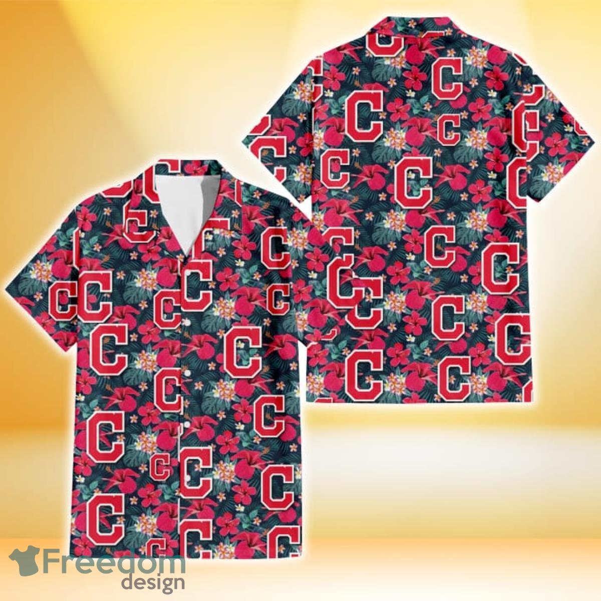 Cleveland Indians White Hibiscus Porcelain Flower Palm Leaf Black 3D  Hawaiian Shirt Gift For Fans - Freedomdesign