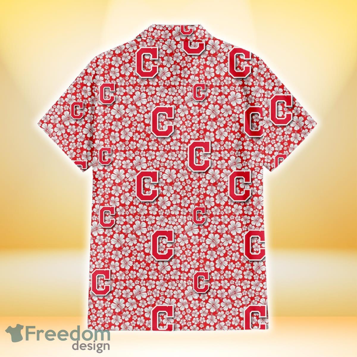 Cleveland Indians Hawaiian Shirt Hibiscus Seamless Pattern