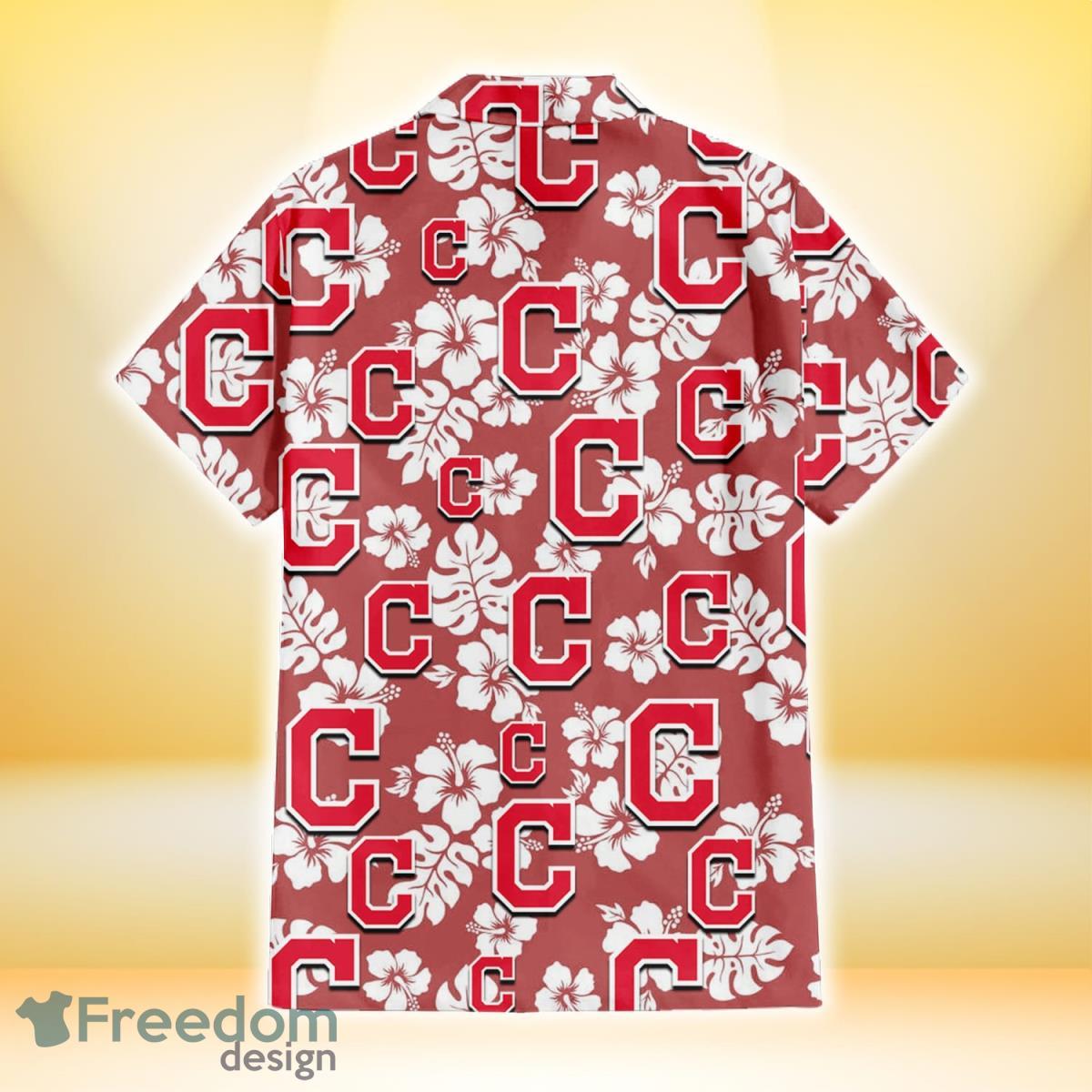 Cleveland Indians White Hibiscus Indian Red Background 3D Hawaiian Shirt  Gift For Fans - Freedomdesign