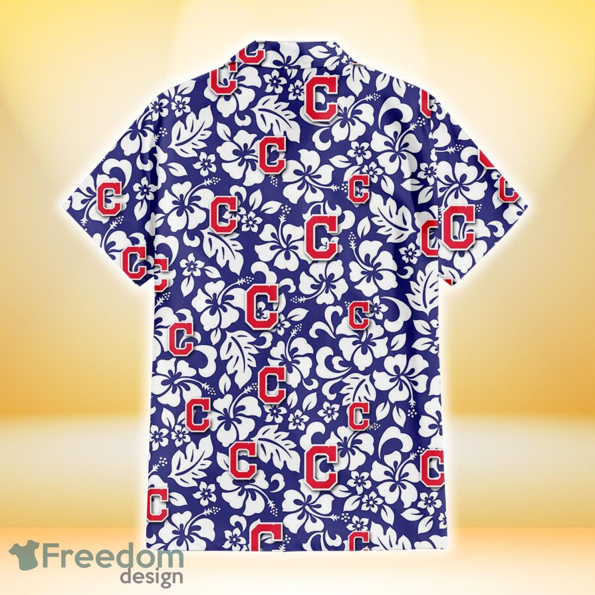 Cleveland Indians Red Hibiscus Yellow Porcelain Flower Black Background 3D Hawaiian  Shirt Gift For Fans - Freedomdesign