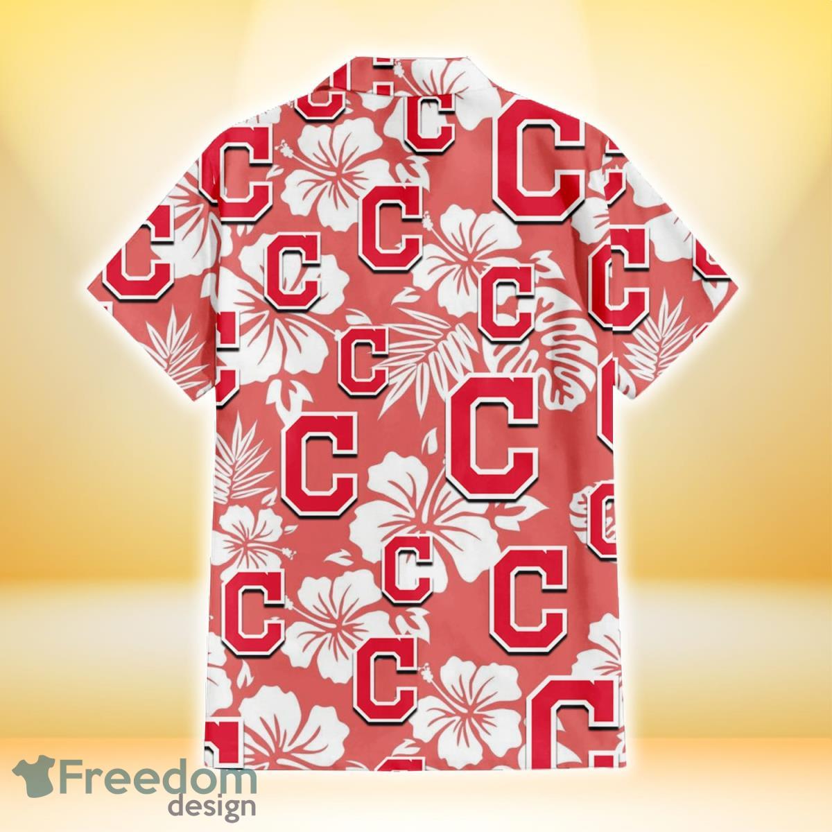 Cleveland Indians White Hibiscus Turquoise Wave Black Background 3D  Hawaiian Shirt Gift For Fans - Freedomdesign