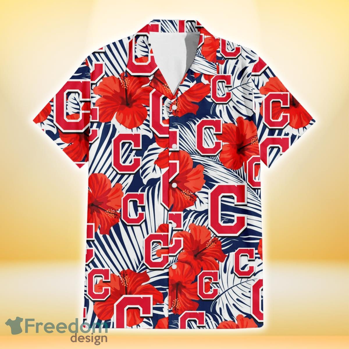 Cleveland Indians Hawaiian Shirt Sketch Palm Leaves Pattern