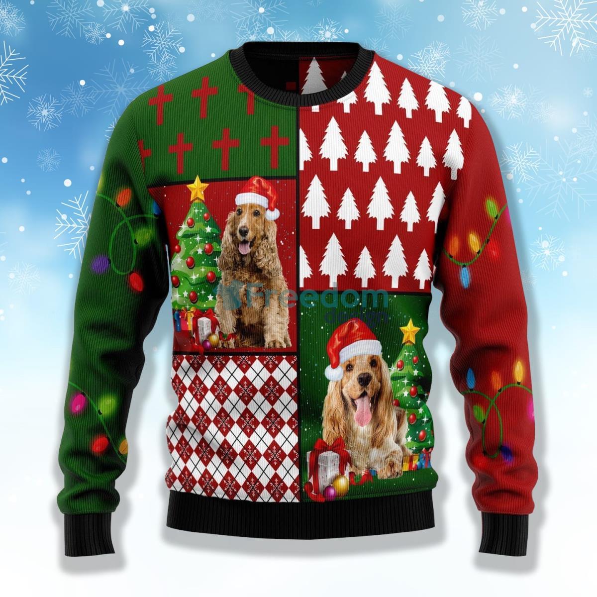 Cocker Spaniel Hohoho Patchwork Christmas Sweater Product Photo 1