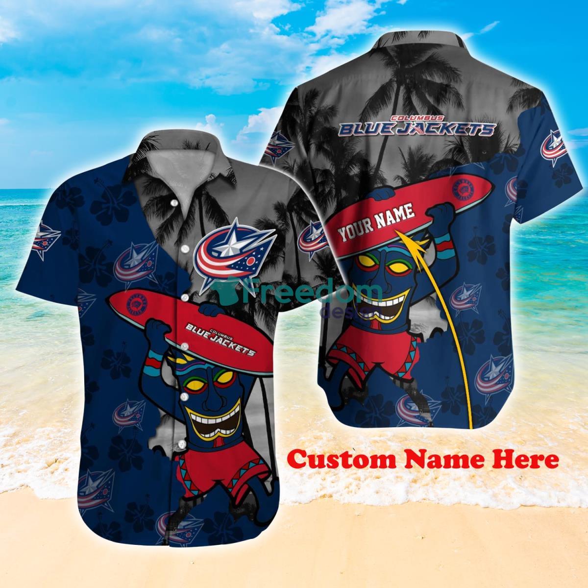 Columbus Blue Jackets NHL Custom Name Hawaiian Shirt Hot Design For Fans Product Photo 1