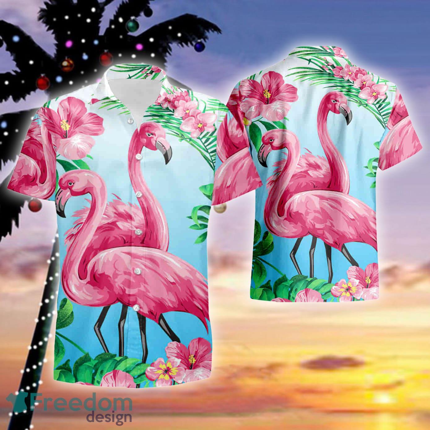 Couple Flamingo Tropical Pink Blue Unisex Hawaiian Shirt And Short Set -  Freedomdesign