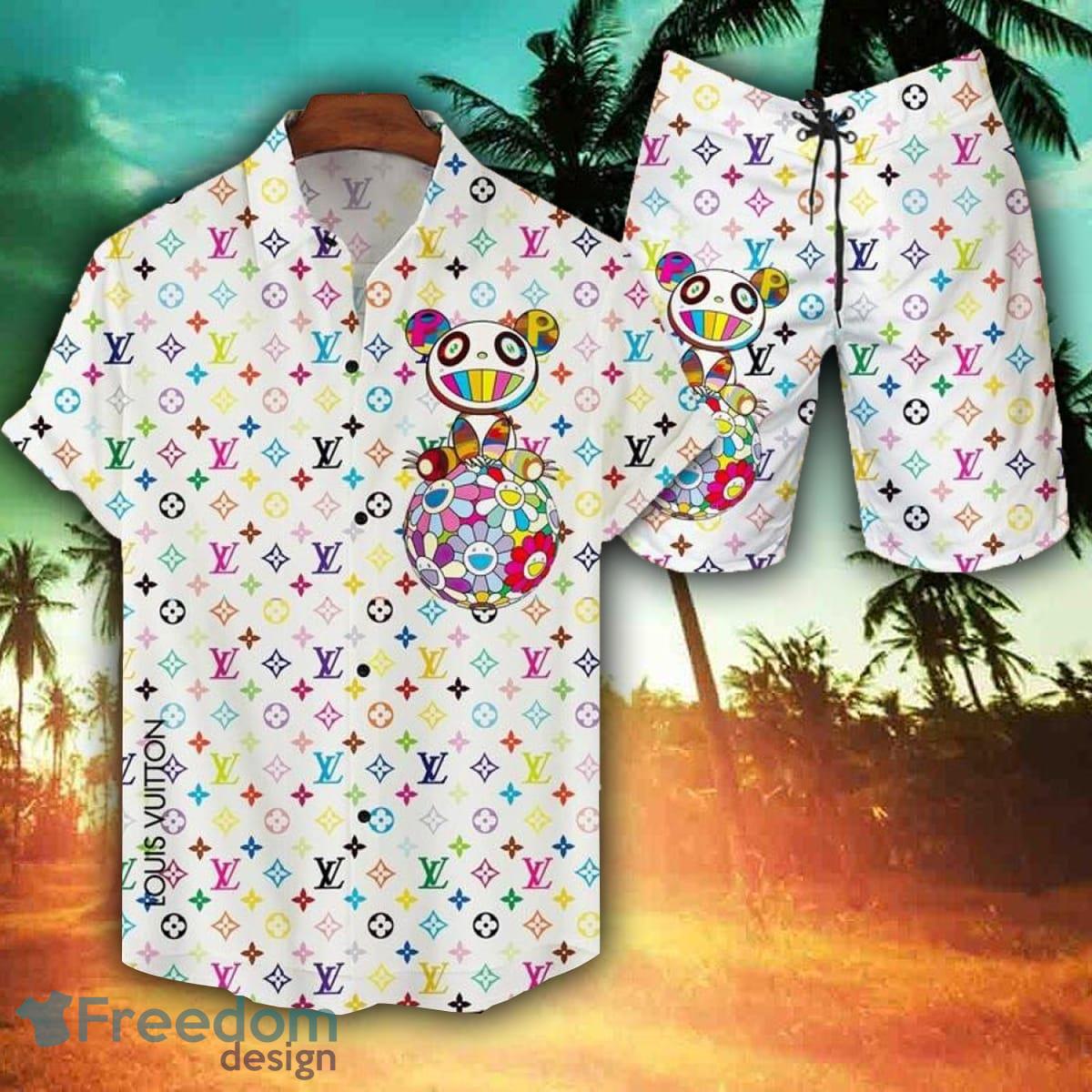 Couture vacation look Louis Vuitton Logo Pattern Hawaiian Shirt And Short  Set - Freedomdesign