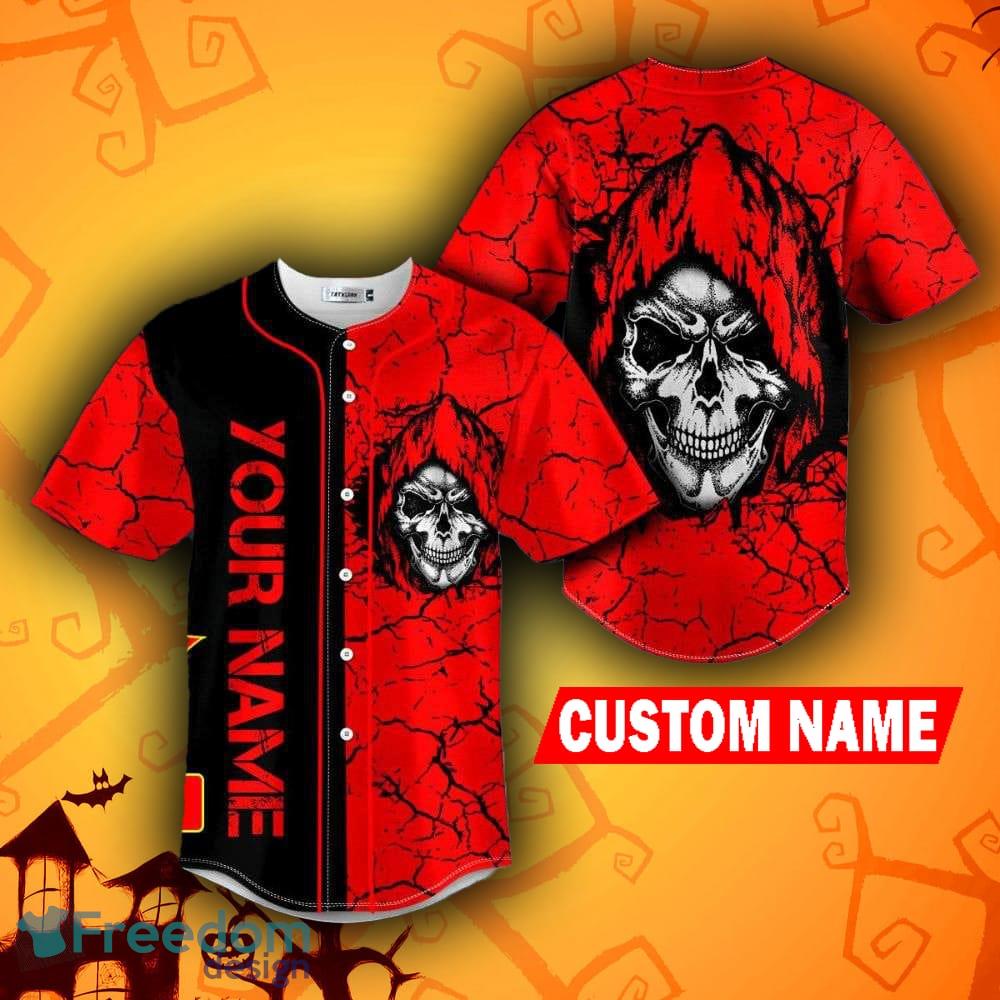 Blue Smoke Skeleton Fire Skull Custom Name All Over Print Baseball Jersey  Shirt - Banantees