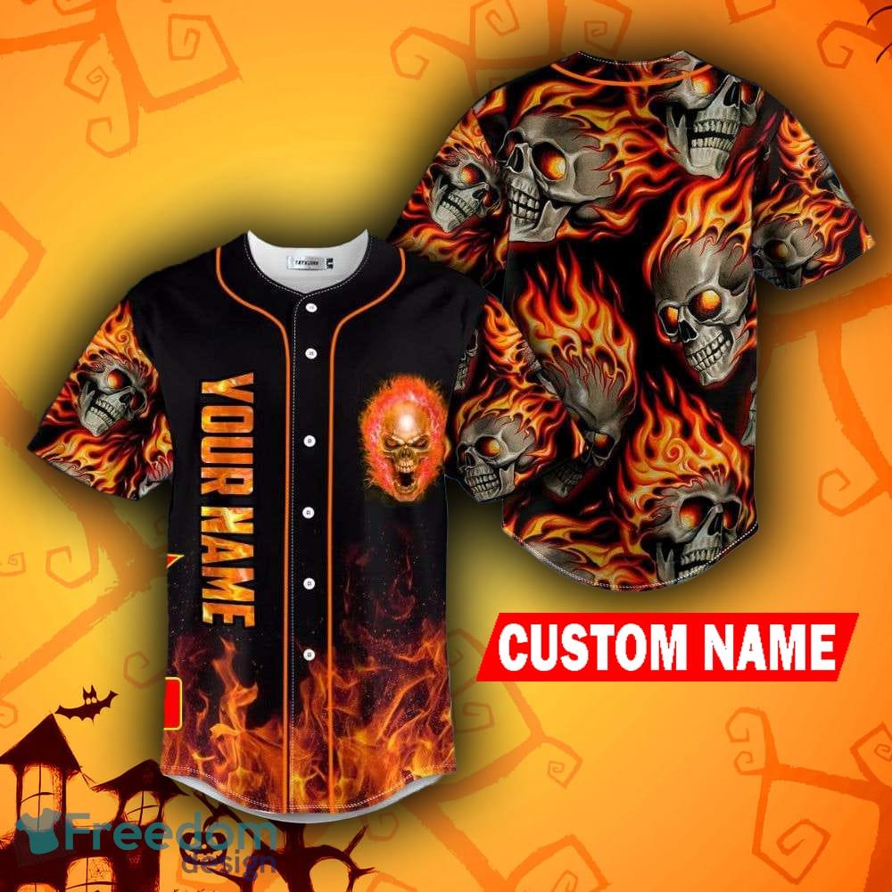 Custom Name Halloween Skull Orange Baseball Jersey shirt - Beuteeshop