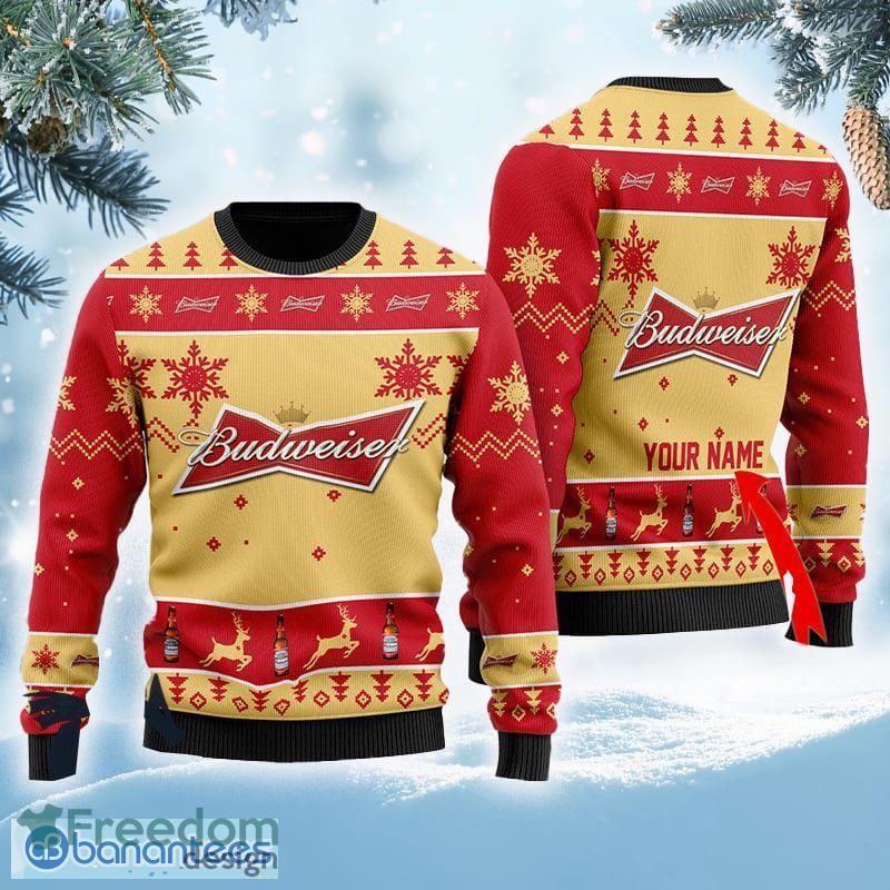 Custom Name Budweiser Beer Christmas Ugly Sweater For Men And Women Gift Christmas - Custom Name Budweiser Beer Christmas Ugly Sweater For Men And Women Gift Christmas