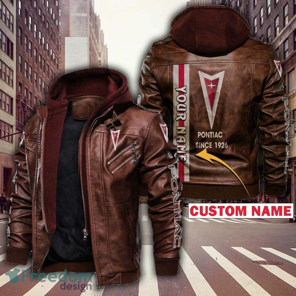 Custom Name Car Racing Pontiac Logo Brown And Black Leather Jacket For Fans image Custom Name Car Racing Pontiac Logo Brown And Black Leather Jacket For Fans - Custom Name Car Racing Pontiac Leather Jacket_2