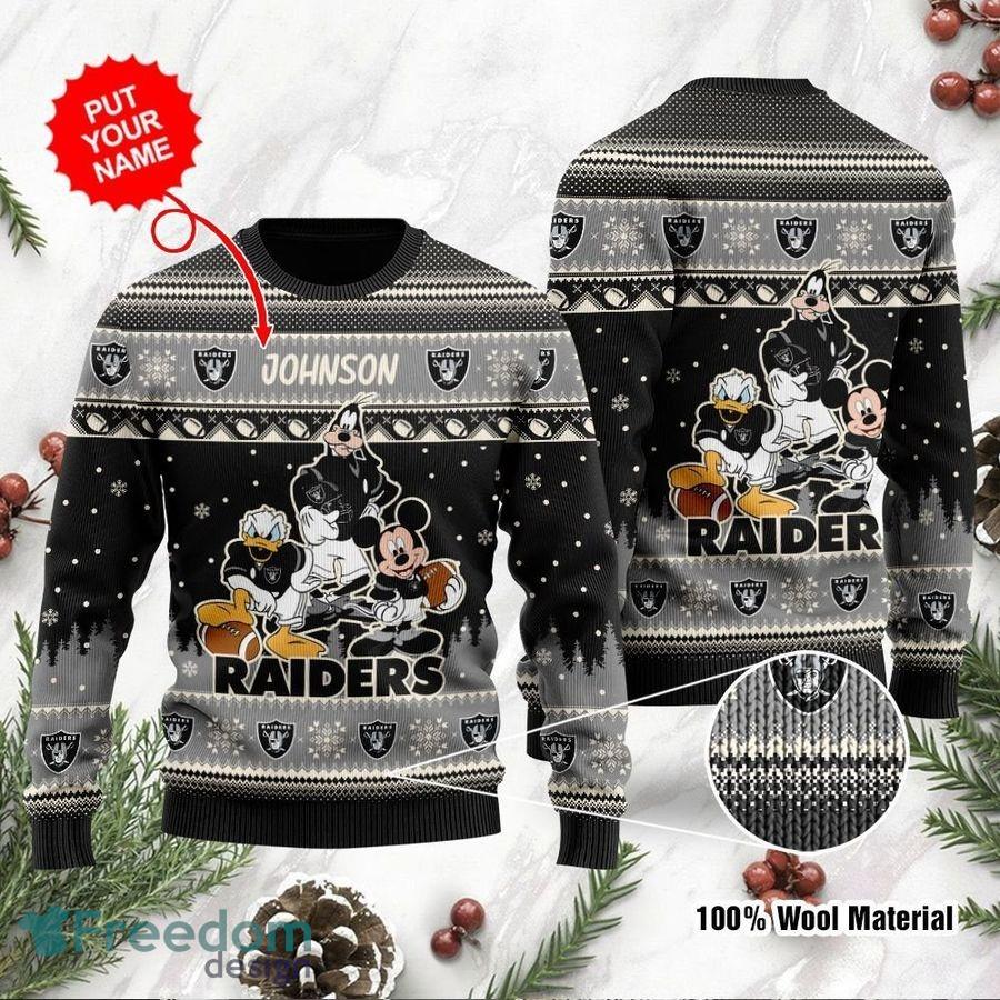 Custom Name Las Vegas Raiders Donald Mickey Goofy Disney Ugly Christmas  Sweater - Freedomdesign