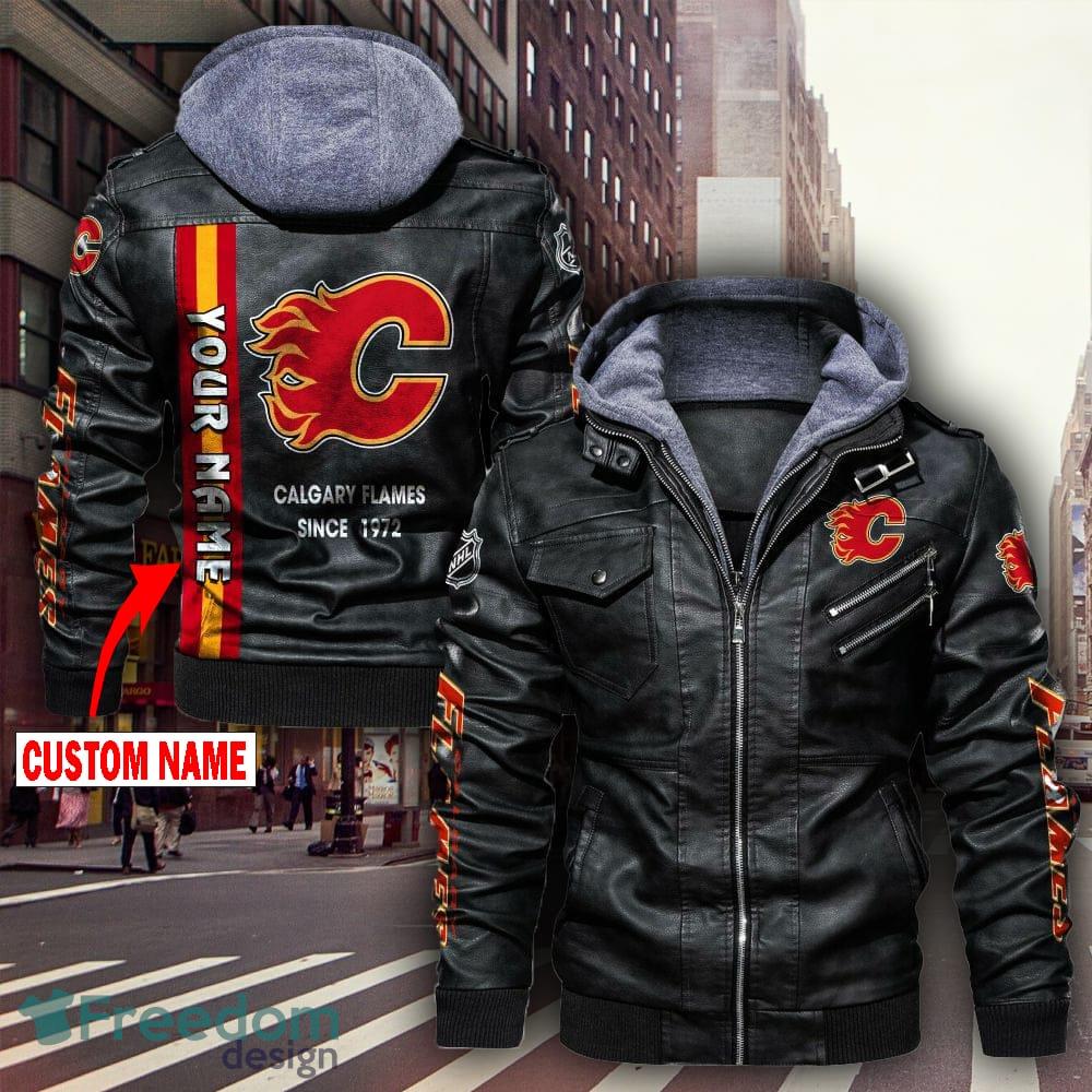 NHL Calgary Flames Fans Style 4 Logo Black And Brown Leather Jacket Men And  Women - Freedomdesign