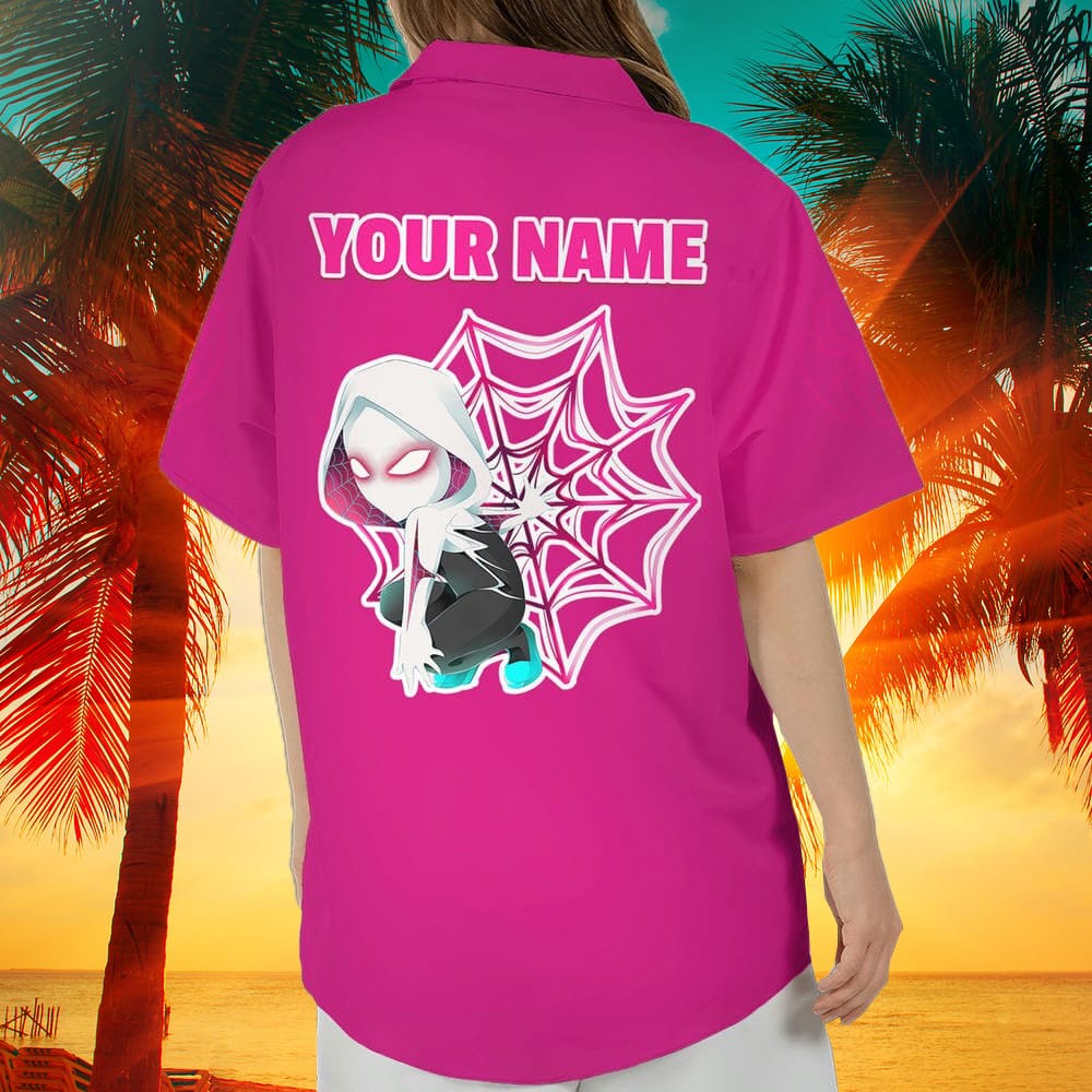 Custom Name Spider Man Across the Spider Verse Gwen Chibi Pink Hawaiian Aloha Shirt Gift For Men And Women - 010823-131039 Custom Name Spider Man Across the Spider Verse Gwen Chibi Pink Hawaiian Aloha Shirt Gift For Men And Women - 010823-131039