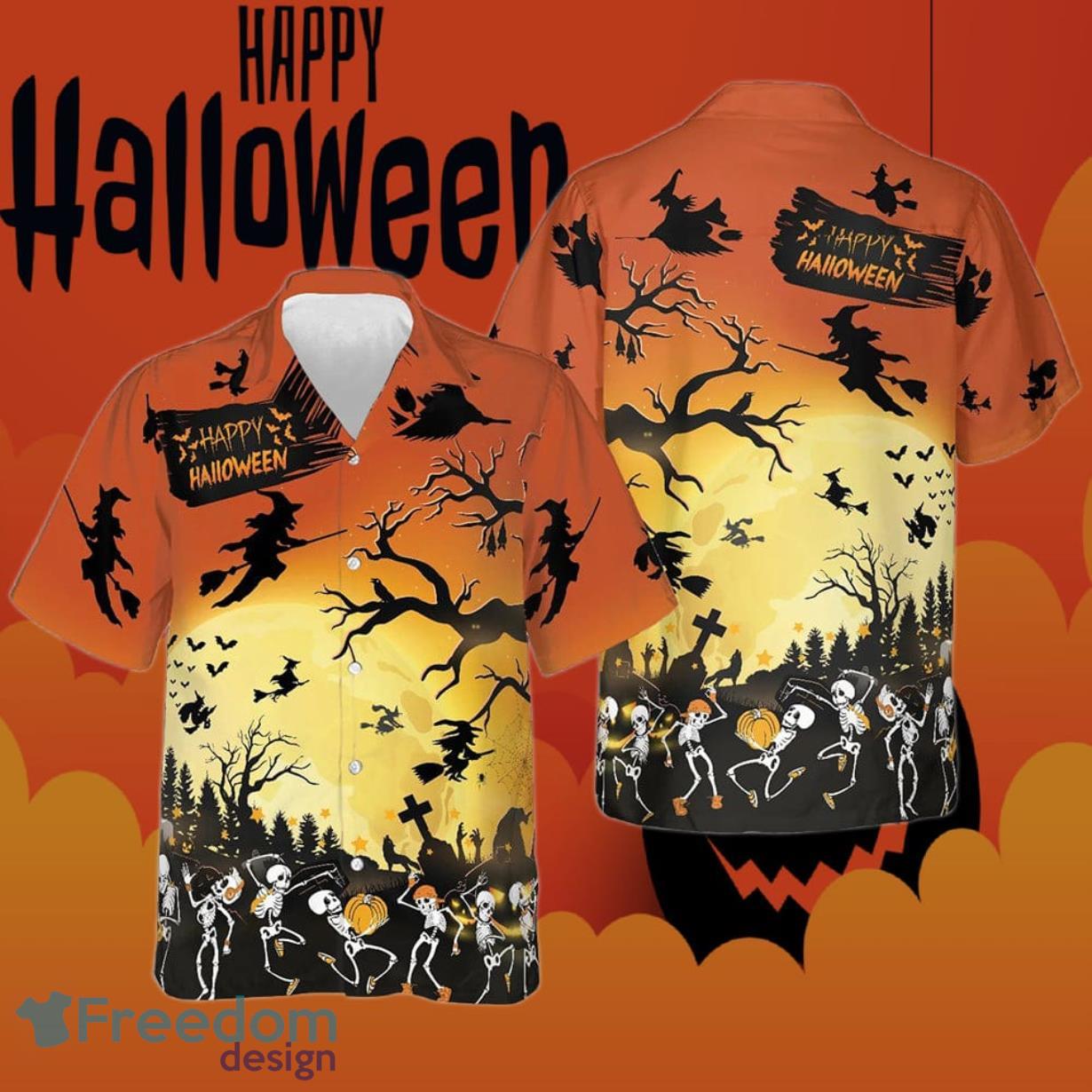 Dancing Skeletons Happy Halloween Hawaiian Shirt Product Photo 1