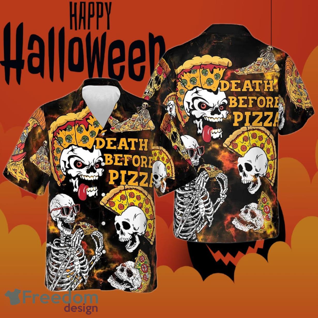 Death Before Pizza Skull Hawaiian Shirt Horror Scary Halloween Ideas Product Photo 1