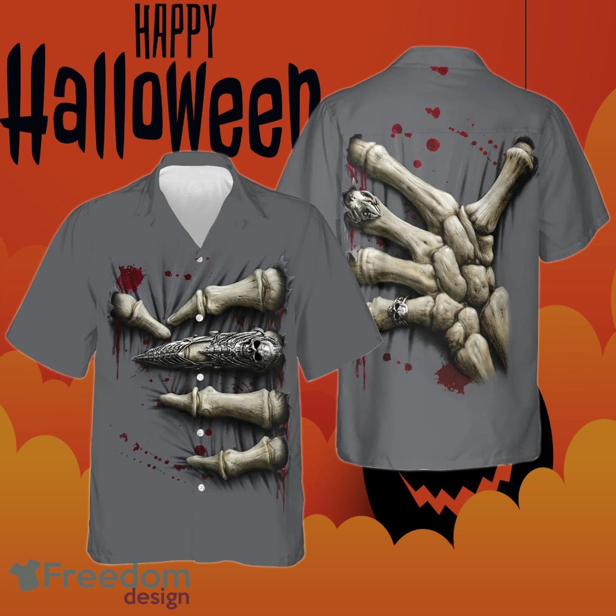 Death Hand Skeleton 3D Print Halloween Hawaiian Shirt Product Photo 1