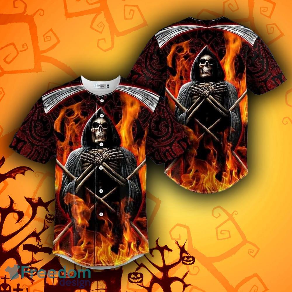 Red Grim Reaper Halloween Skull Baseball Jersey Shirt Gift Men