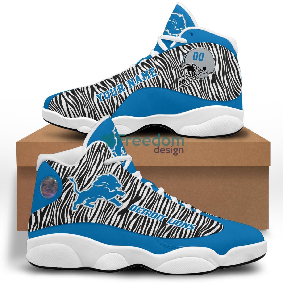 NFL Detroit Lions Custom Name Black Blue Air Jordan 13 Shoes –