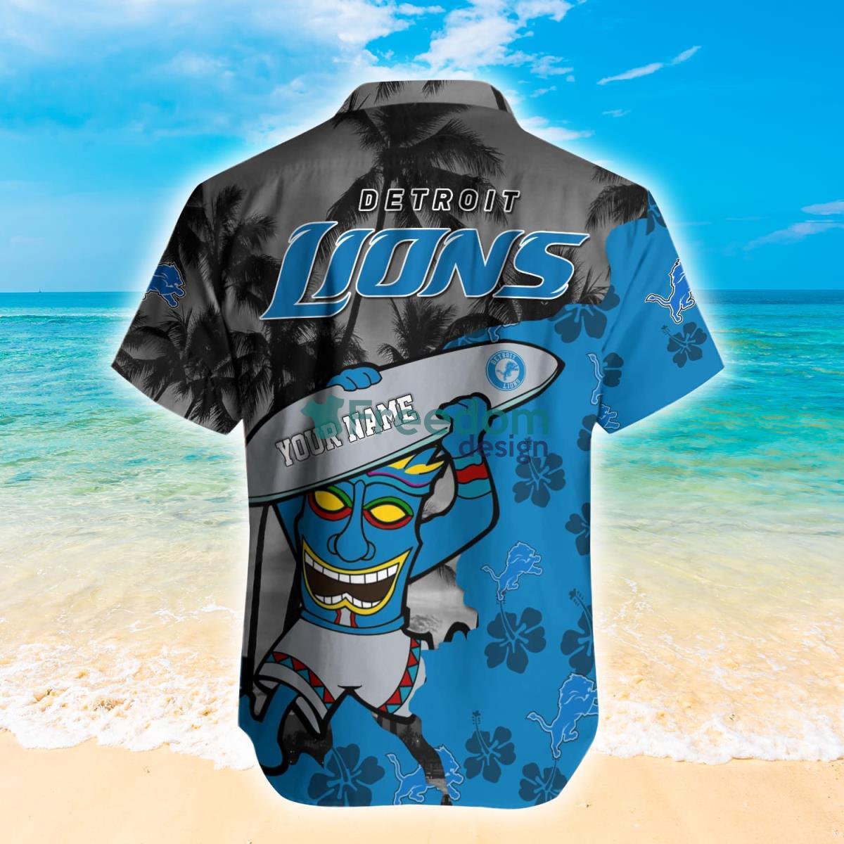 NFL Detroit Lions Hawaiian Shirt Custom Name Coconut Beach