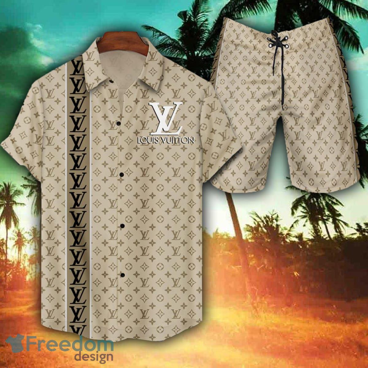 Distinctive warm-weather look Louis Vuitton Logo Pattern Hawaiian Shirt And  Short Set - Freedomdesign
