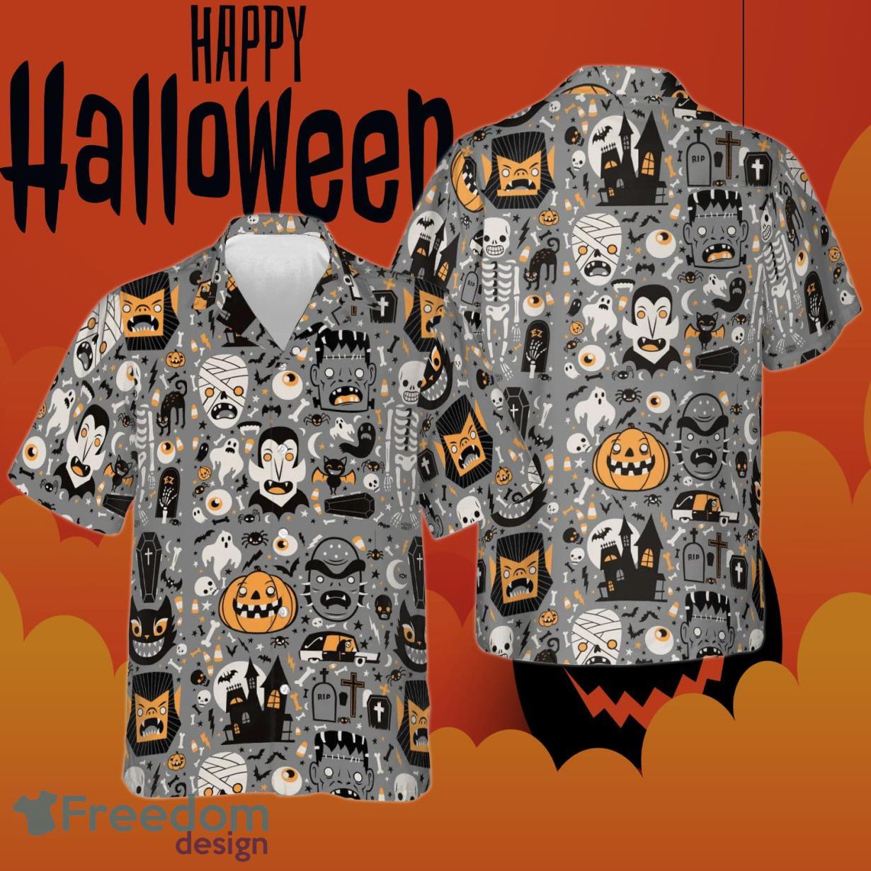 Doodle Pattern Happy Halloween Hawaiian Shirt Product Photo 1