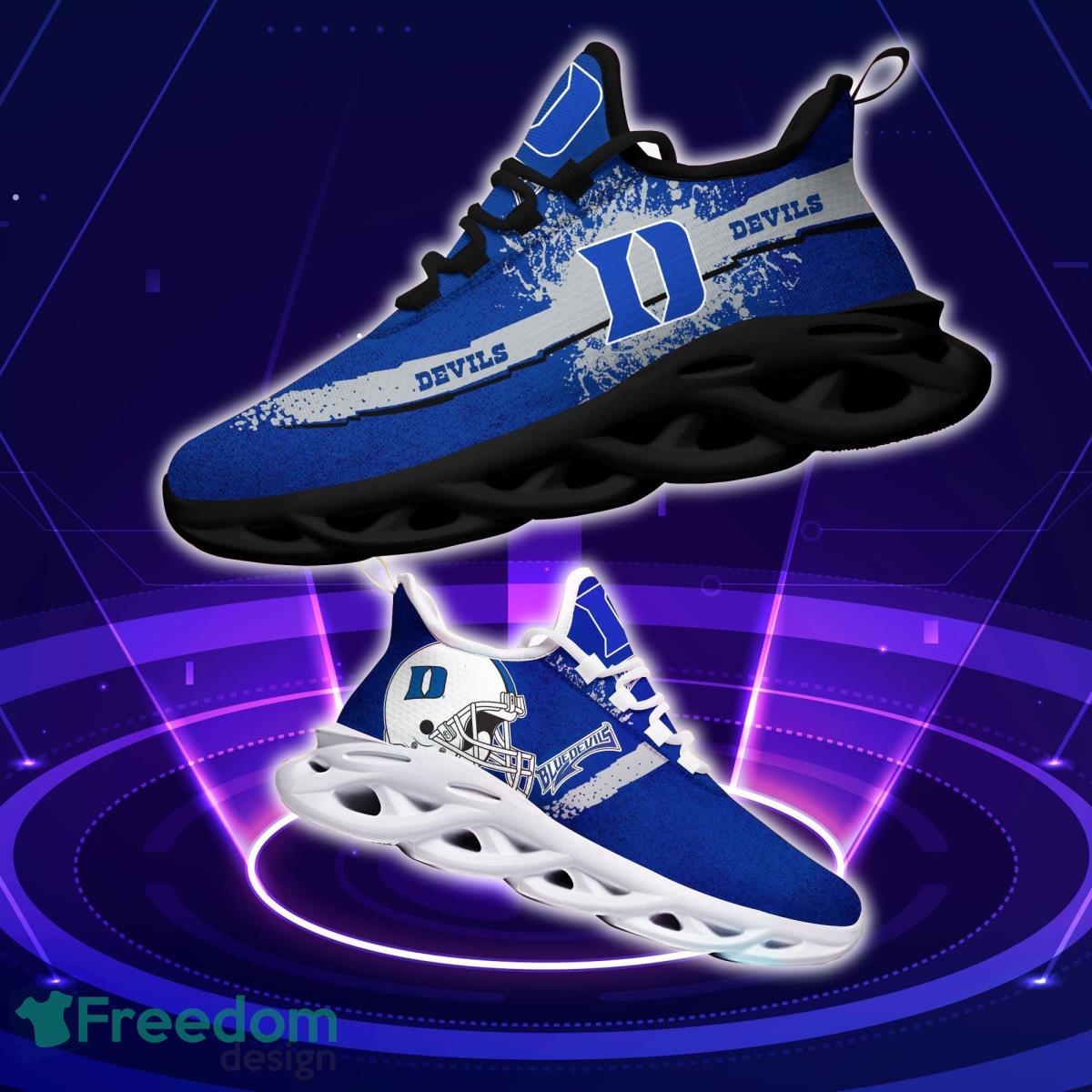 Duke Blue Devils Logo Helmet And Splatter Background Max Soul Shoes Best Sneakers For Fans Product Photo 1