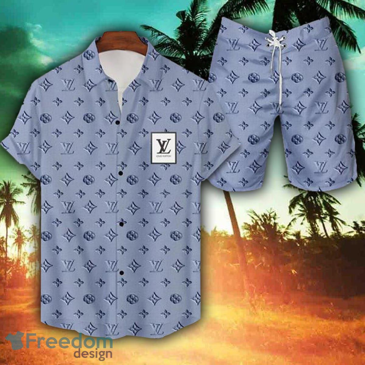 Luxury vacation attire Louis Vuitton Logo Style Hawaiian Shirt And Short  Set - Freedomdesign