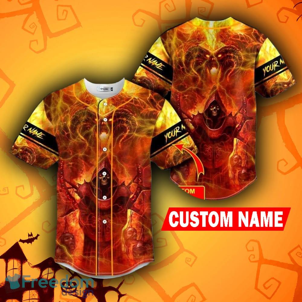 Red And Yellow Dragon Skull - Personalized Skull Baseball Jersey