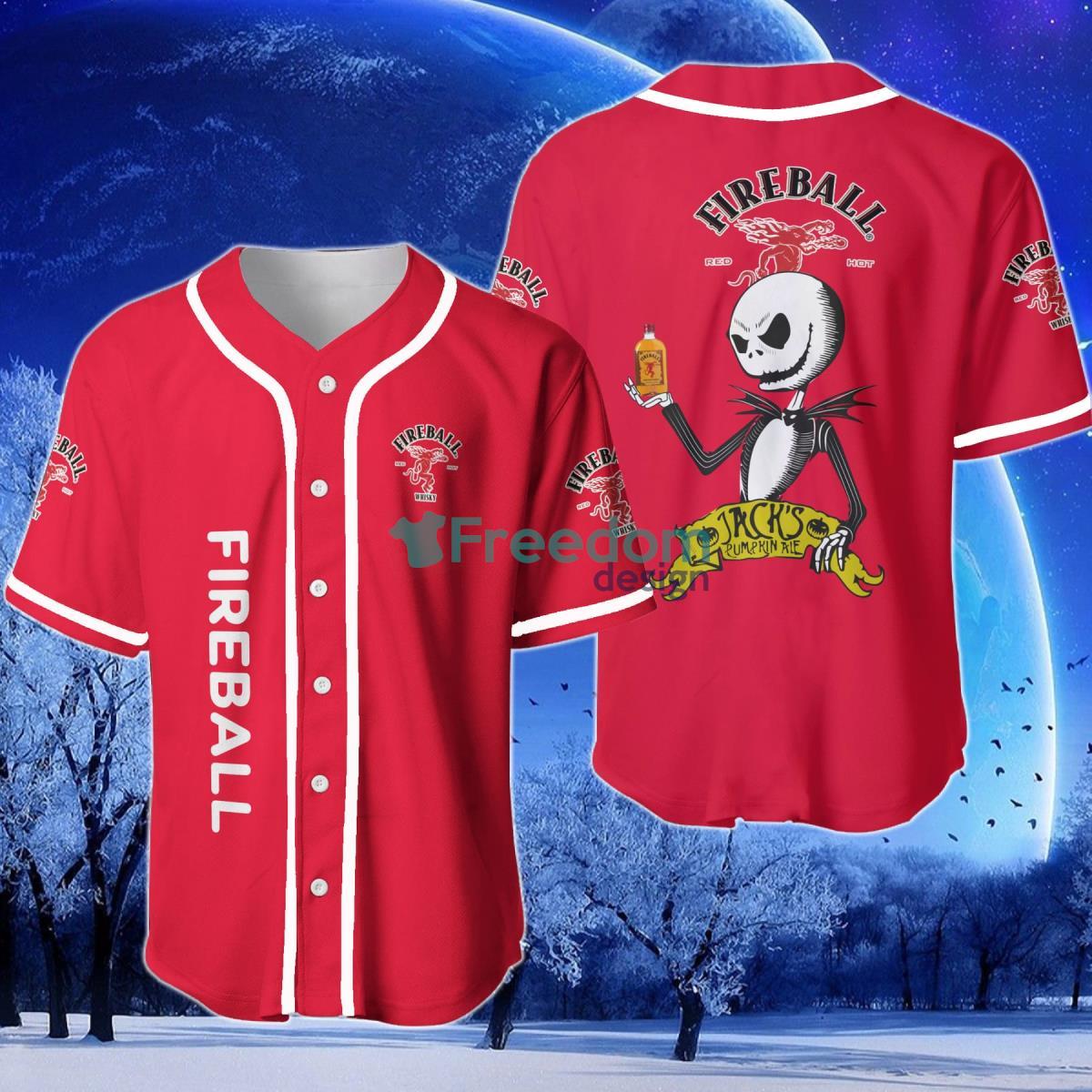 Fireball Whiskey Halloween Jack Skellington Nightmare Baseball Jersey Product Photo 1