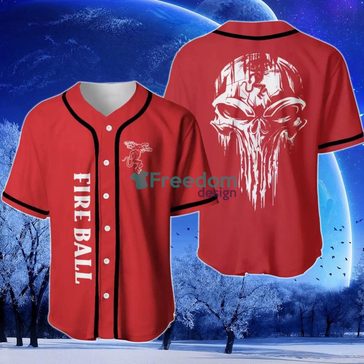 Fireball Whiskey Skull Baseball Jersey Product Photo 1