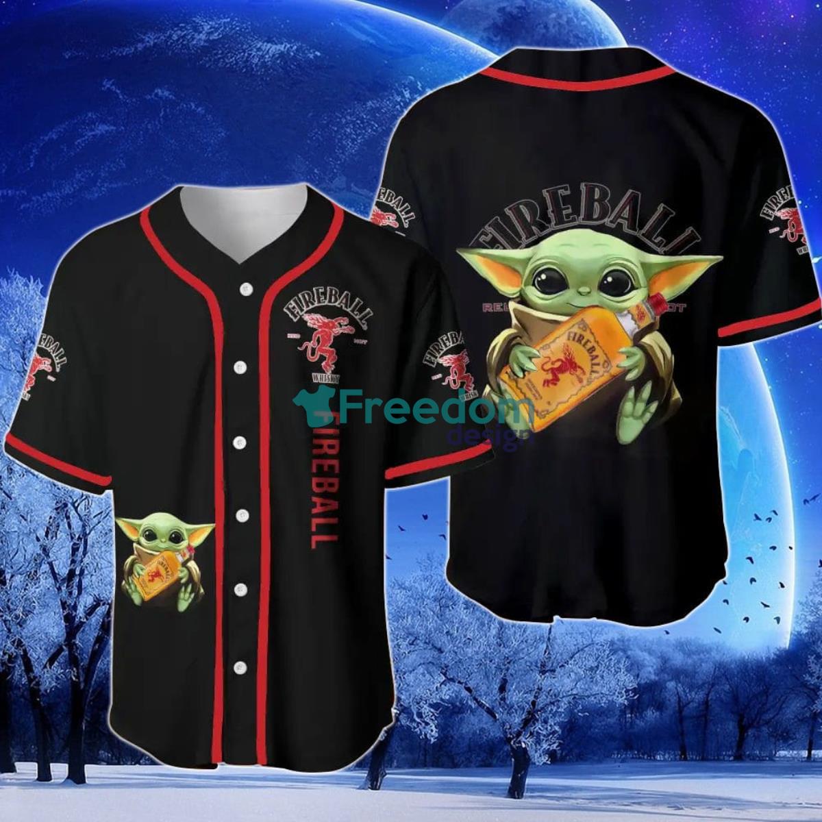 Fireball Whisky Baby Yoda Baseball Jersey Product Photo 1