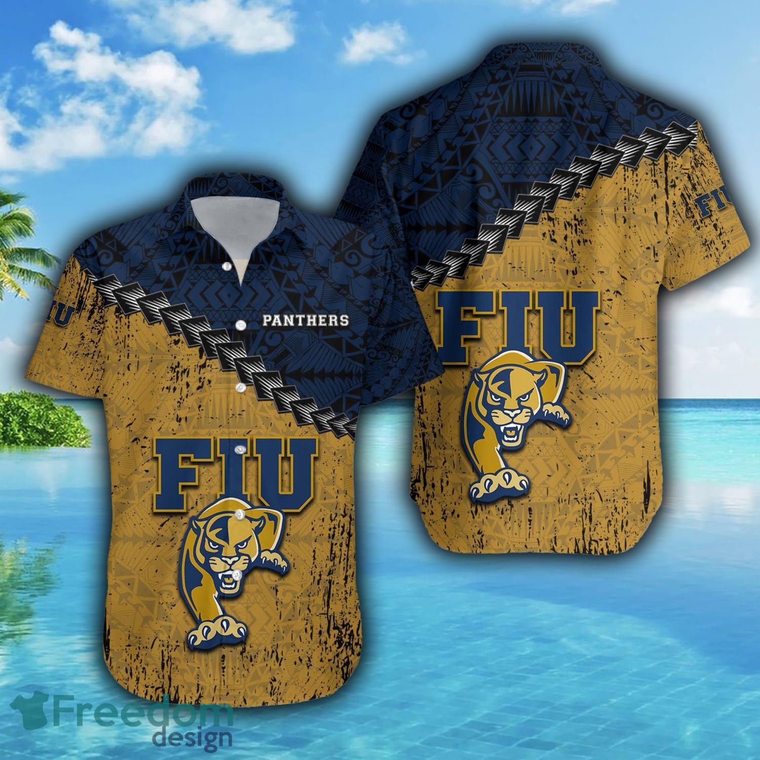 FIU Panthers 3D Hawaiian Shirt Grunge Polynesian TattooNCAA Summer Beach  For Fans Gift - Freedomdesign