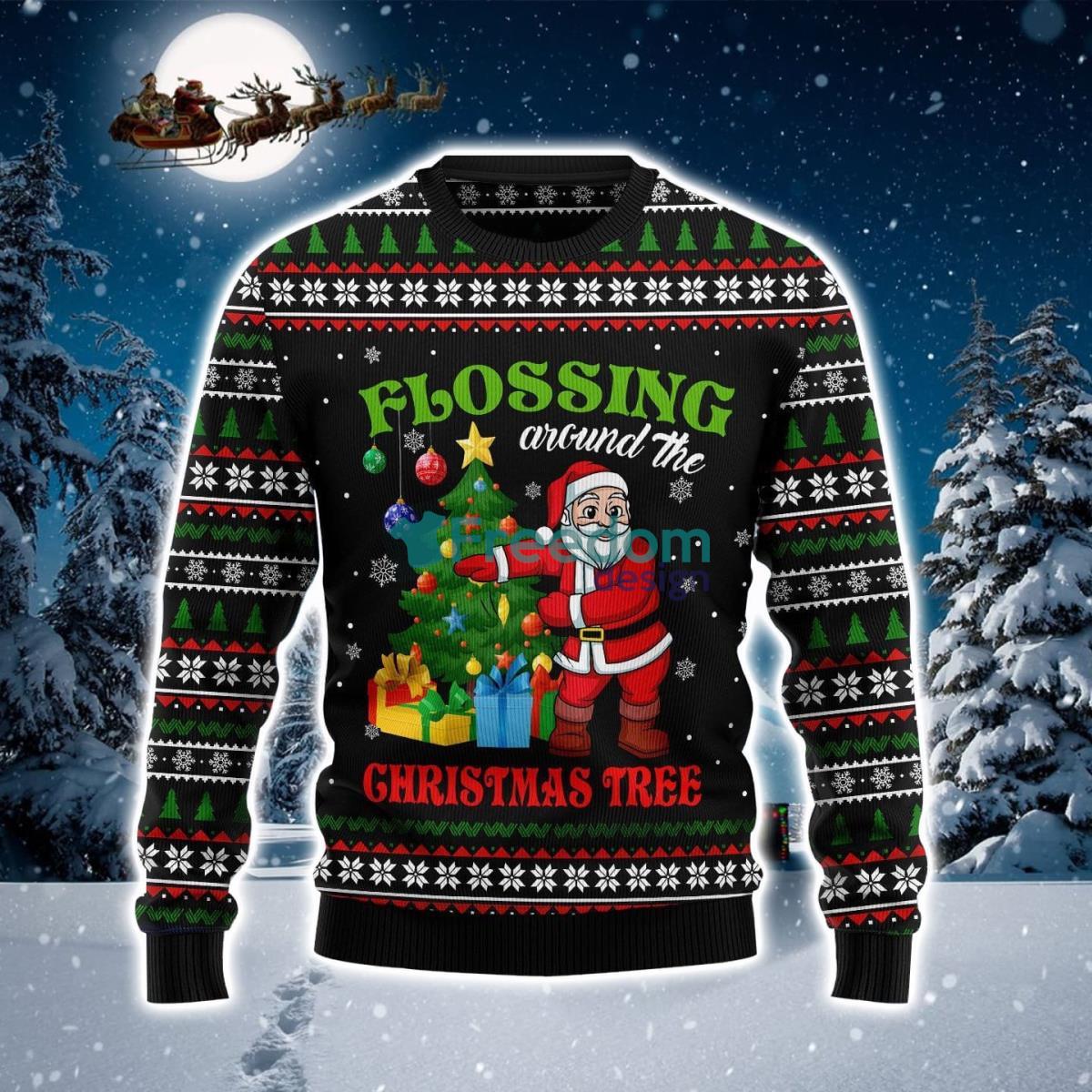 Flossing Around The Pine Tree Ugly Christmas Sweater Product Photo 1