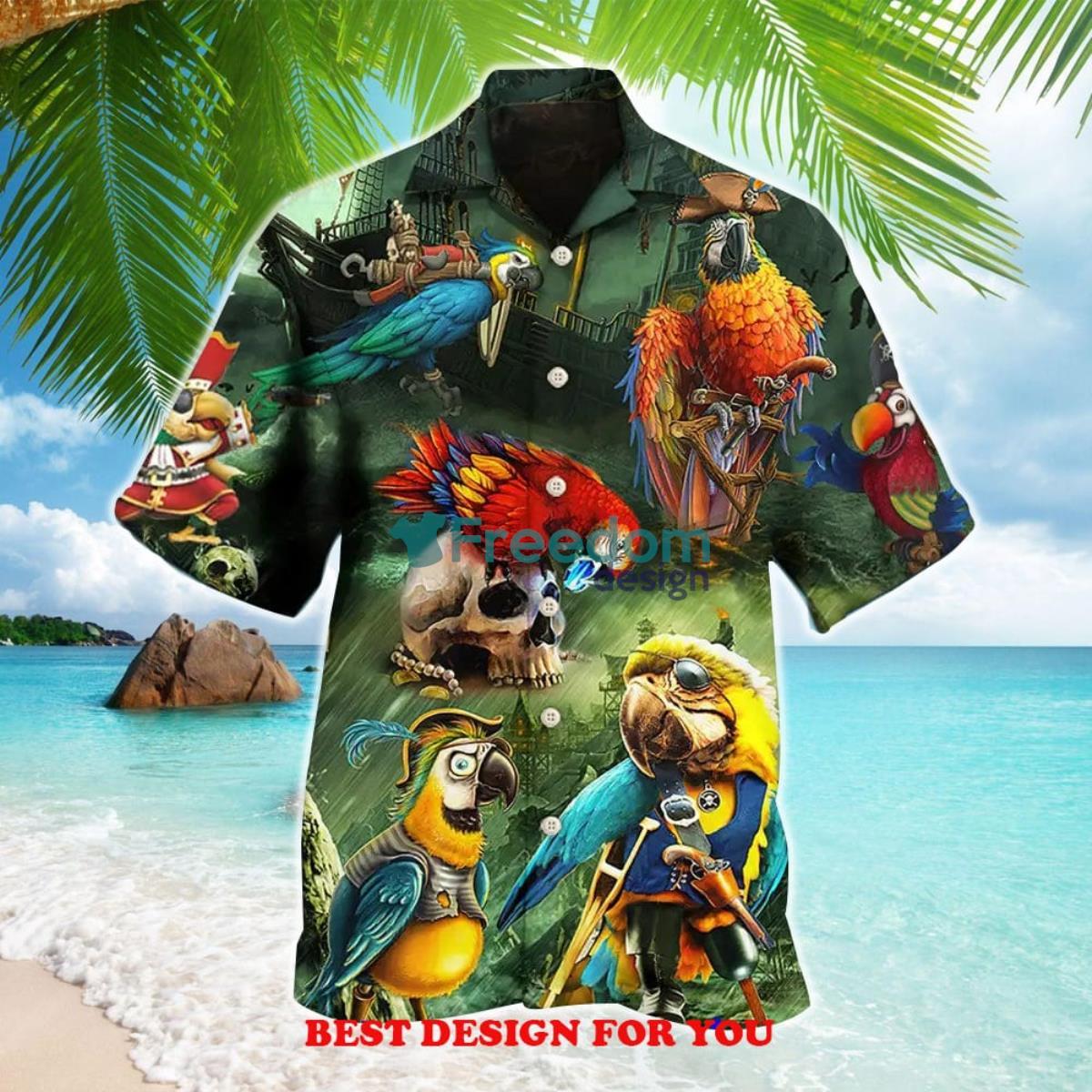 Funny Parrot Pirates In The Ocean Vintage Print Over 3D Hawaiian Shirt Product Photo 1