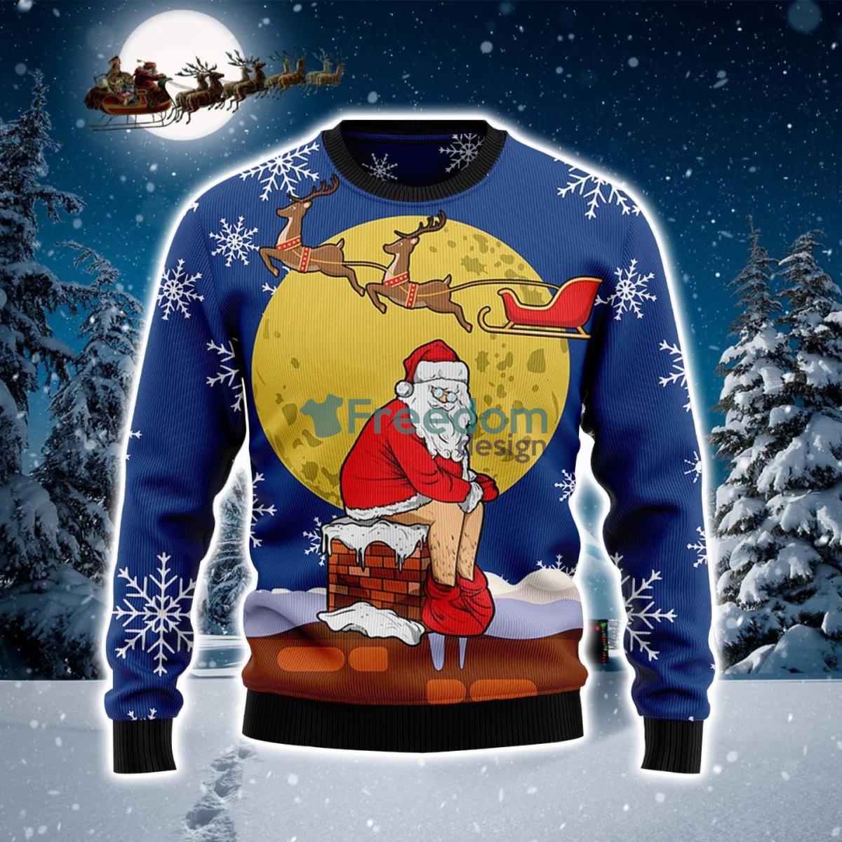 Funny Santa And Full Moon Ugly Christmas Sweater Product Photo 1