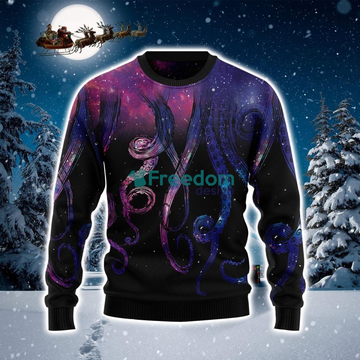 Galaxy Dark Octopus Ugly Christmas Sweater Product Photo 1