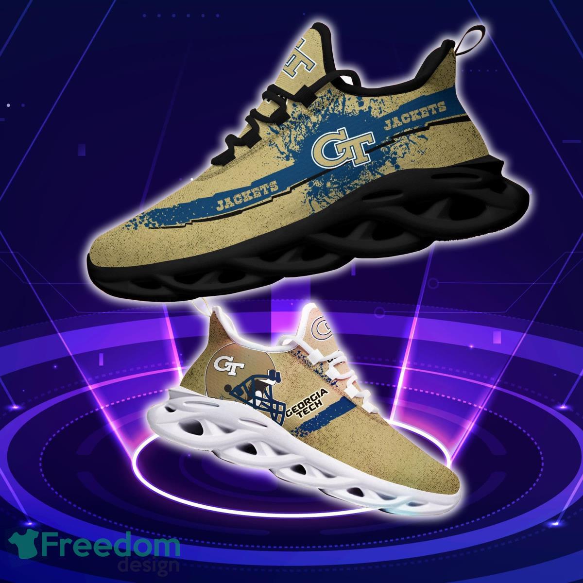 Georgia Tech Yellow Jackets Logo Helmet And Splatter Background Max Soul Shoes Best Sneakers For Fans Product Photo 1