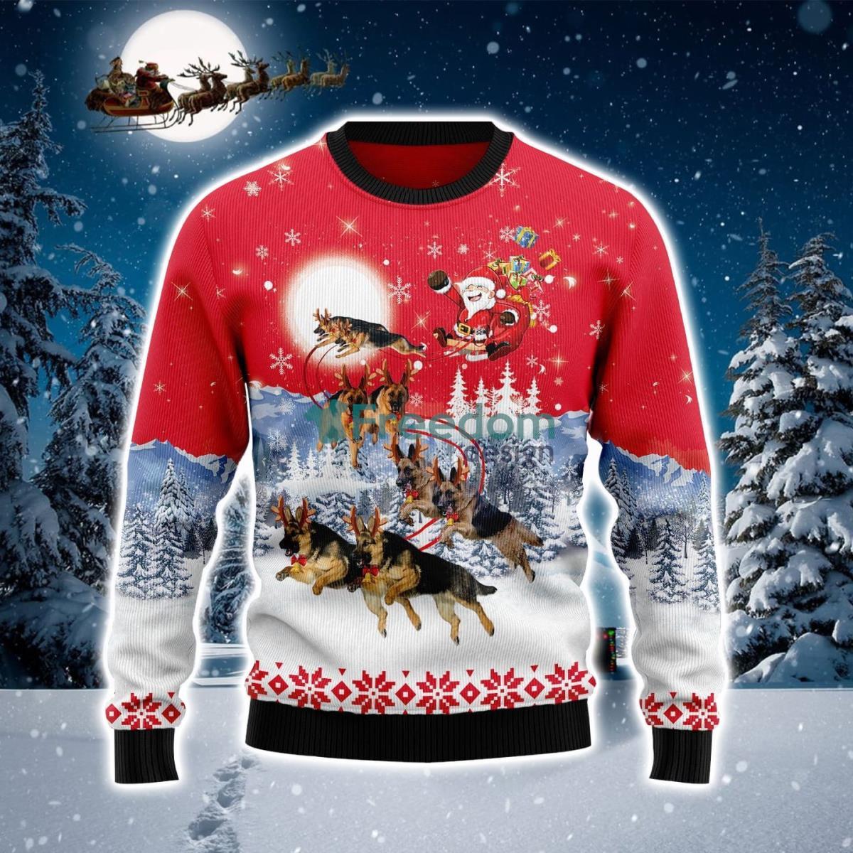 German Shepherd And Santa Claus Ugly Christmas Sweater Product Photo 1