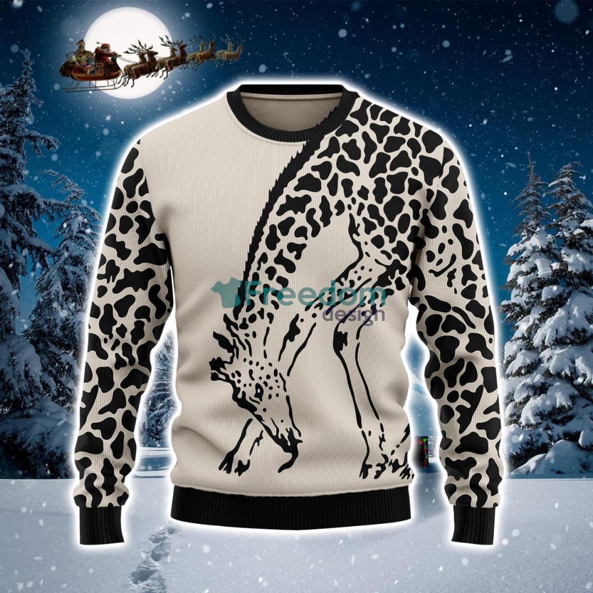 Giraffe Black And White Ugly Christmas Sweater Product Photo 1