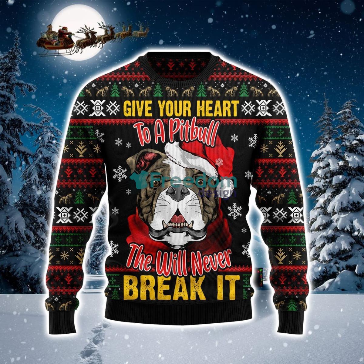 Give Your Heart Pitbull Ugly Christmas Sweater Product Photo 1