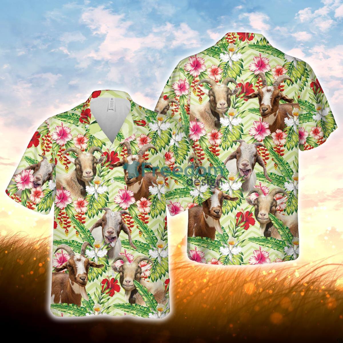 Goat Hibicus Floral 3D Hawaiian Shirt For Men Women Product Photo 1