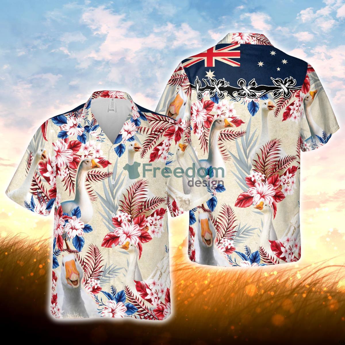 Goose Australian Flag Hawaiian Flowers All Over Printed 3D Hawaiian Shirt For Men Women Product Photo 1