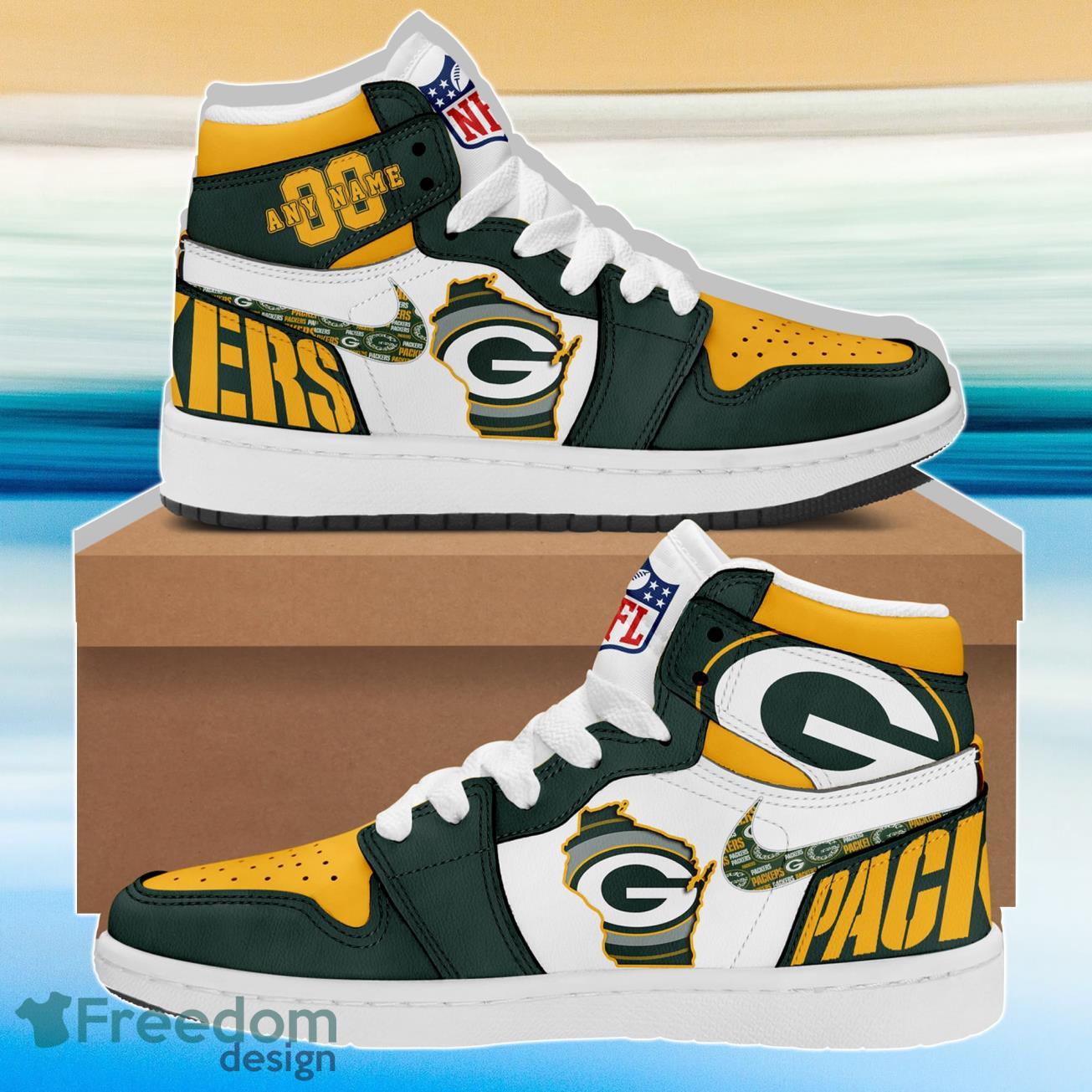 Green Bay Packers City Air Jordan Hightop Custom Name & Number Product Photo 1