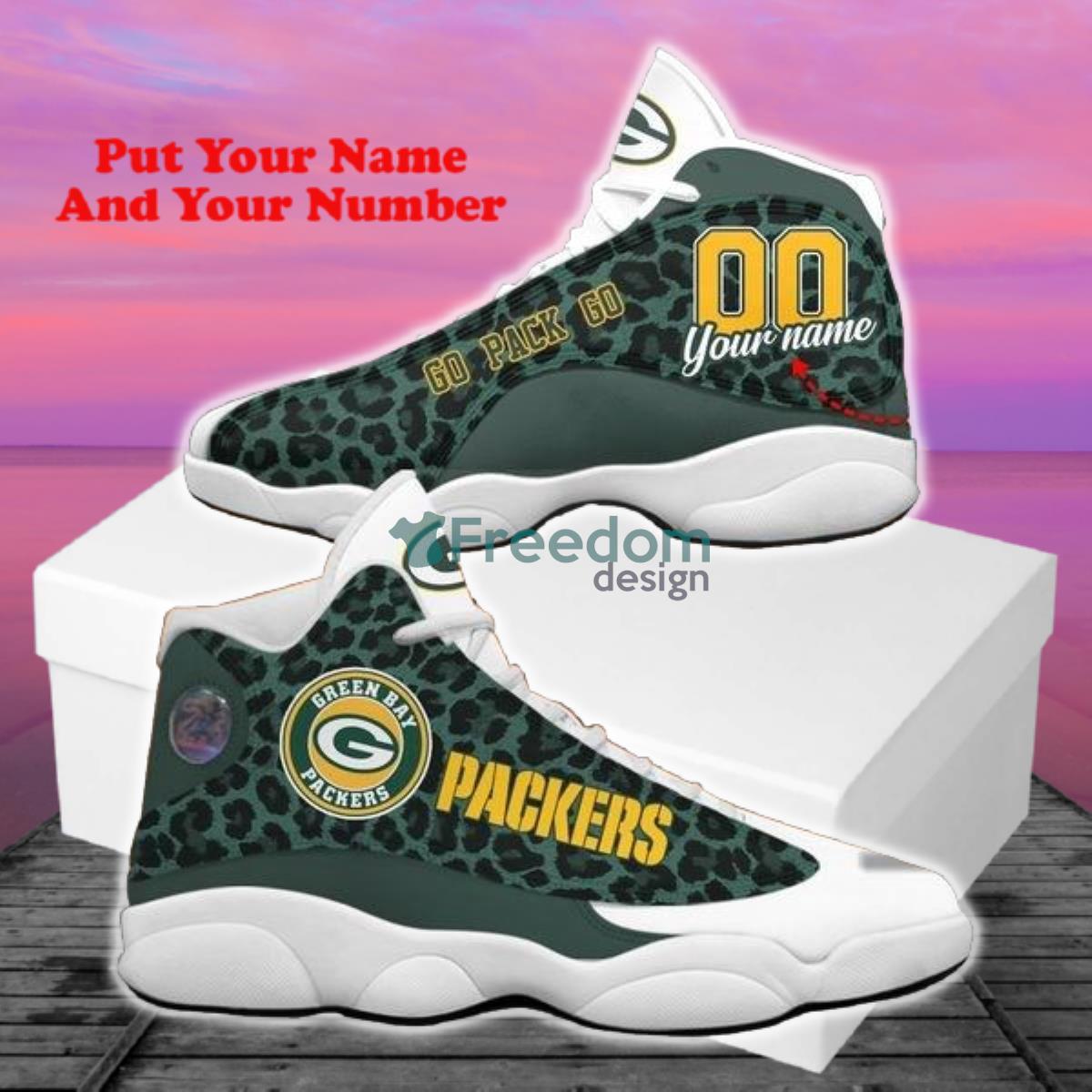 Green Bay Packers Football Team Custom Name And Number Air Jordan 13 Shoes Product Photo 2